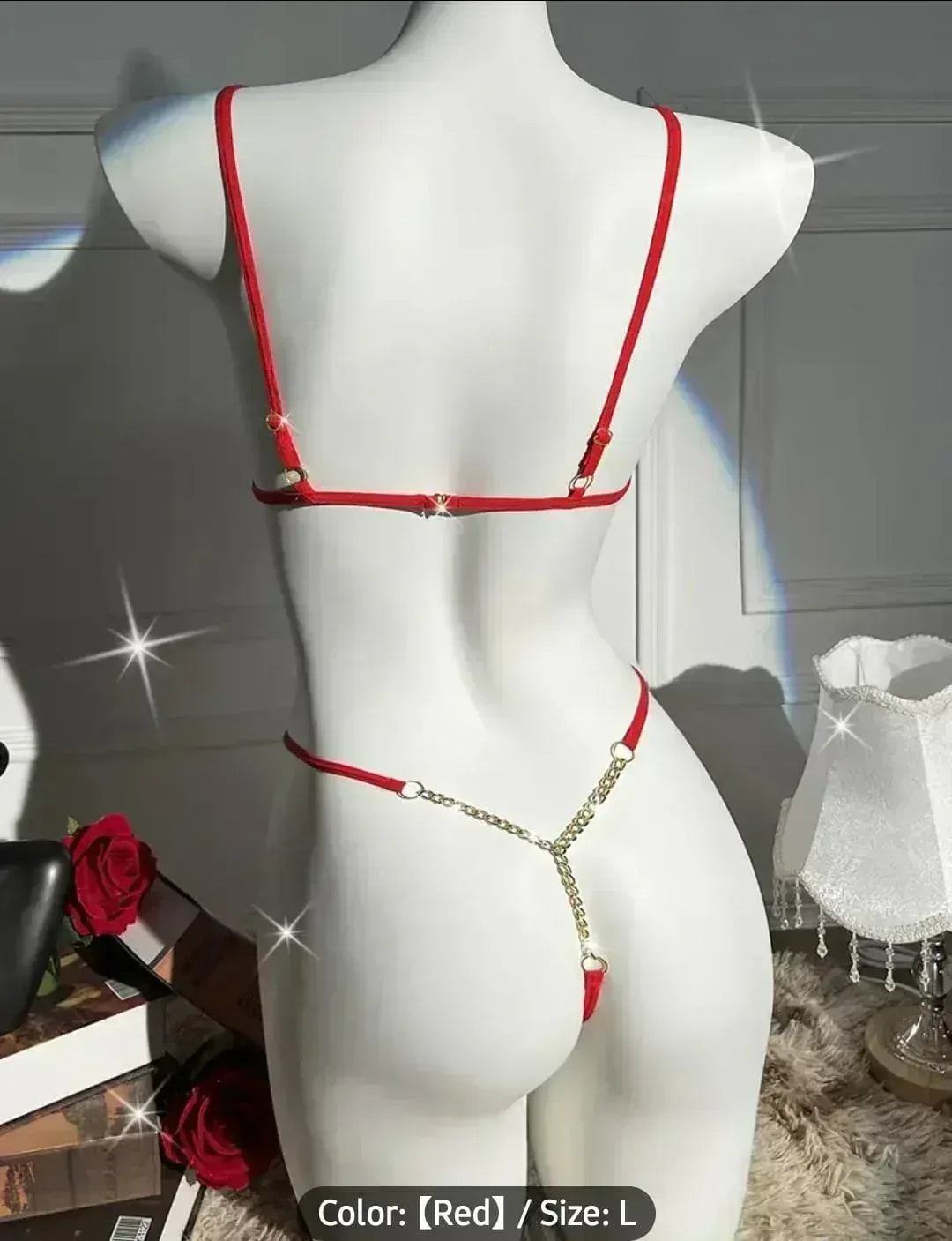 Valentine's Heart Lingerie Set & Chain Thong - MixShoppee