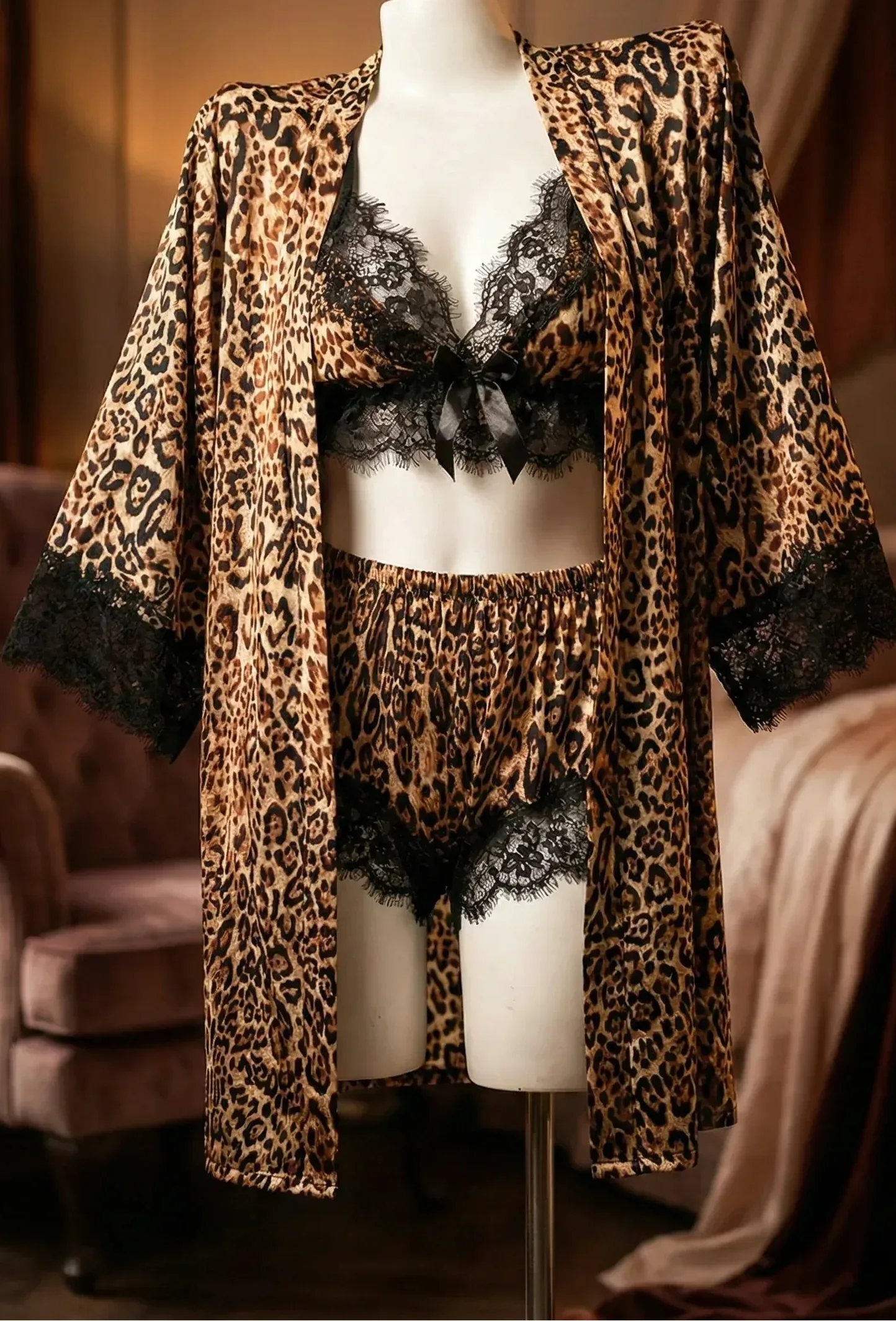 Leopard Lace 3-Piece Set NightWear