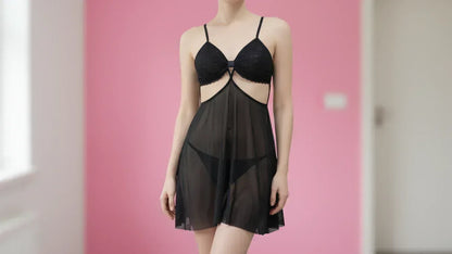 Black Lace and Mesh Babydoll Nightie - MixShoppee