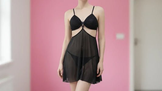 Black Lace and Mesh Babydoll Nightie - MixShoppee