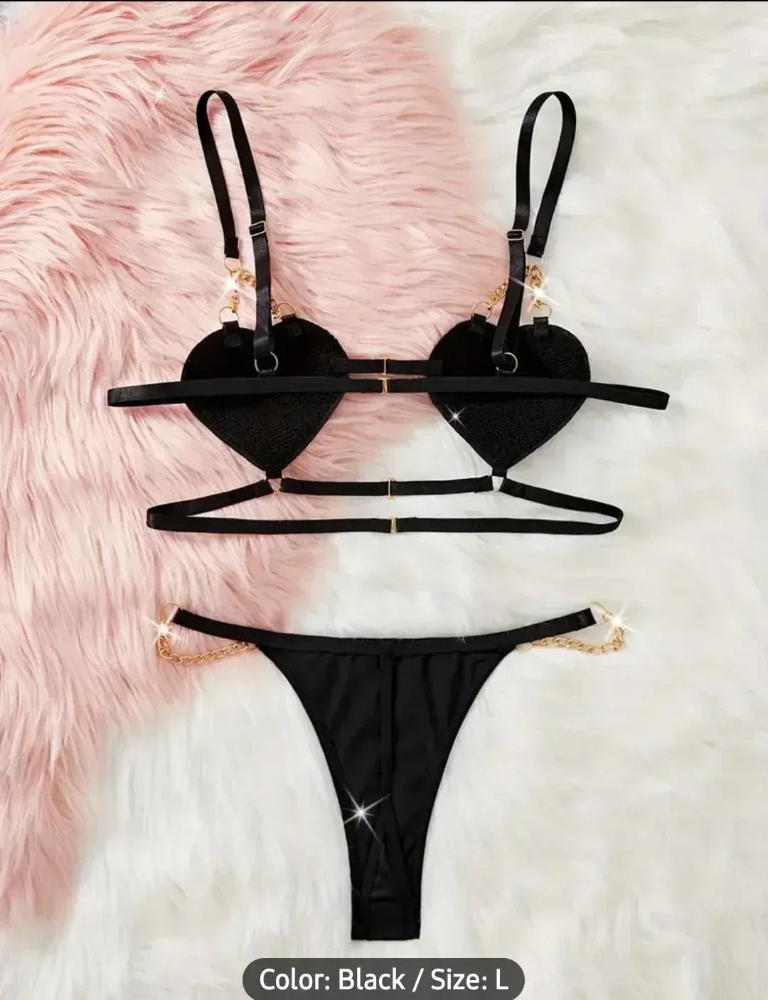 Black heart-shaped lingerie set - MixShoppee