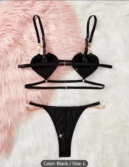 Black heart-shaped lingerie set - MixShoppee