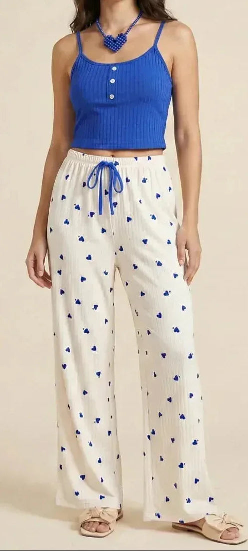Heart Print Ribbed Cami & Shorts/Pants Sleep Set - MixShoppee