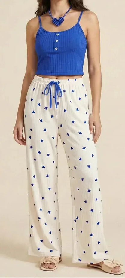 Heart Print Ribbed Cami & Shorts/Pants Sleep Set - MixShoppee
