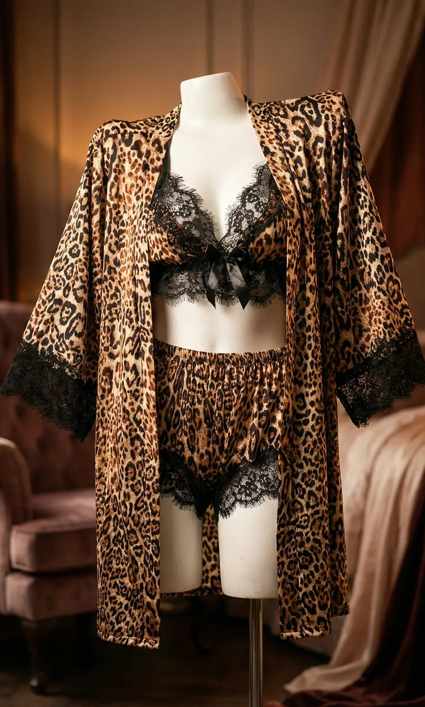 Leopard Lace 3-Piece Set NightWear