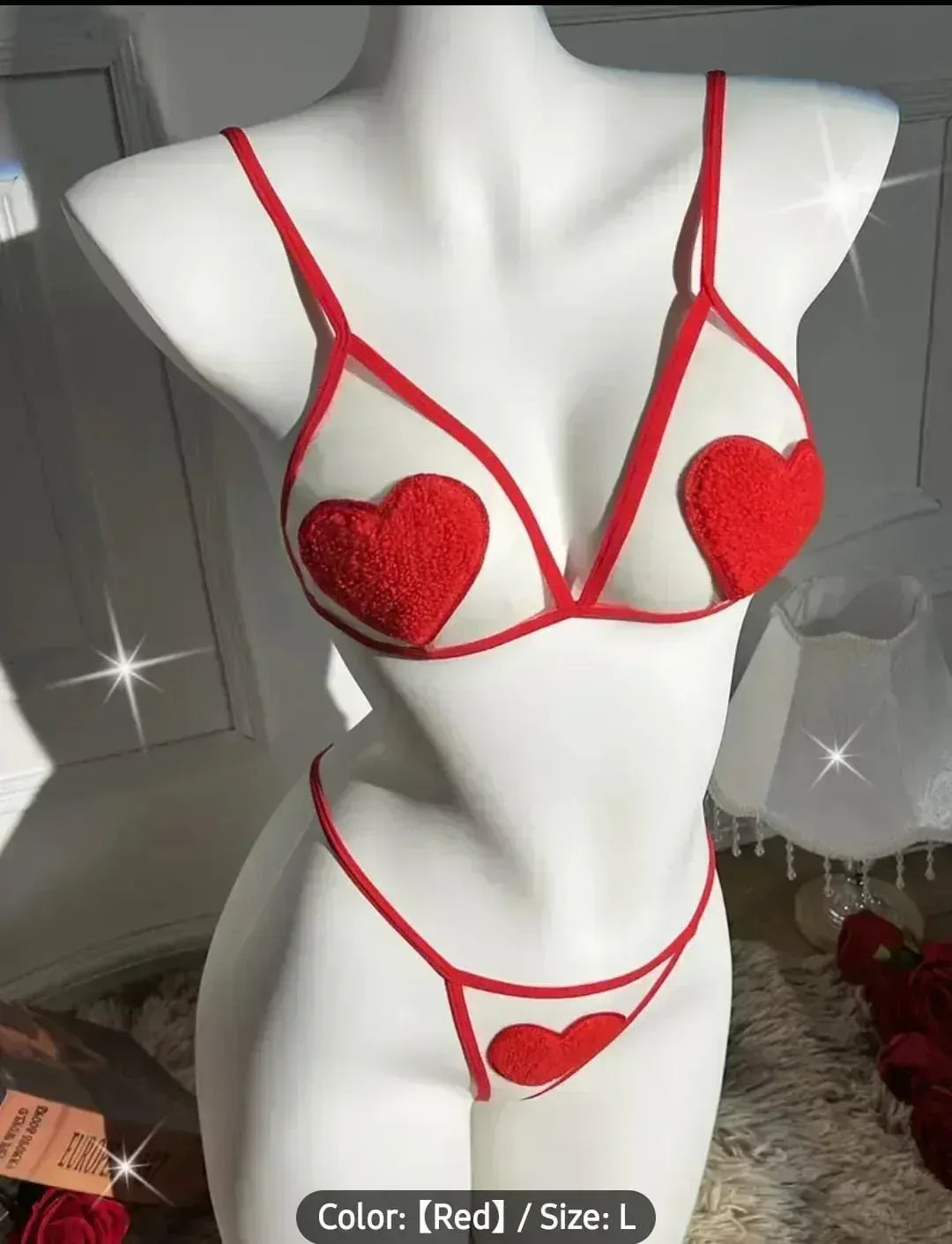 Valentine's Heart Lingerie Set & Chain Thong - MixShoppee