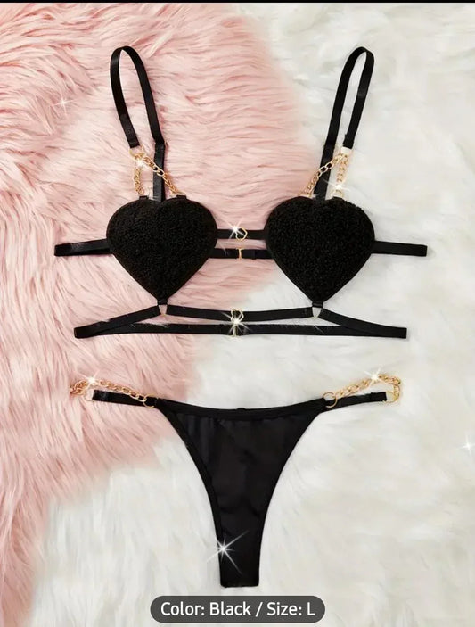 Black heart-shaped lingerie set - MixShoppee