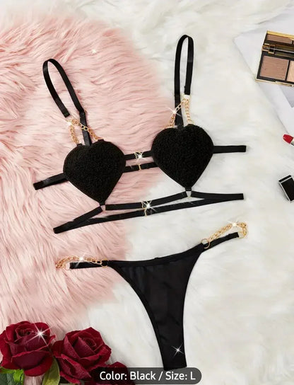 Black heart-shaped lingerie set - MixShoppee