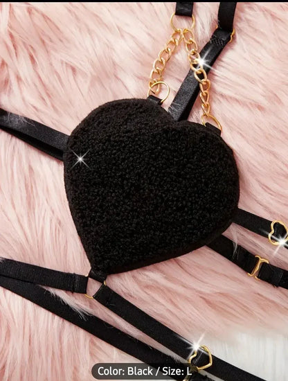Black heart-shaped lingerie set - MixShoppee