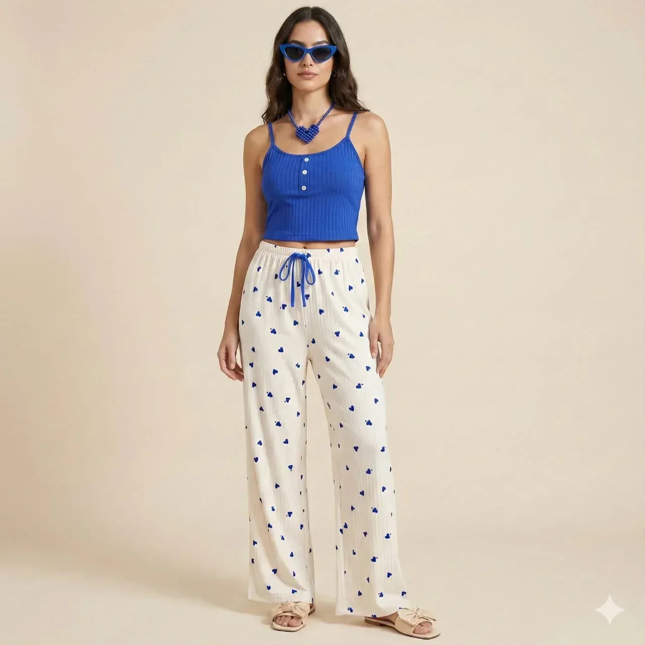 Heart Print Ribbed Cami & Shorts/Pants Sleep Set - MixShoppee